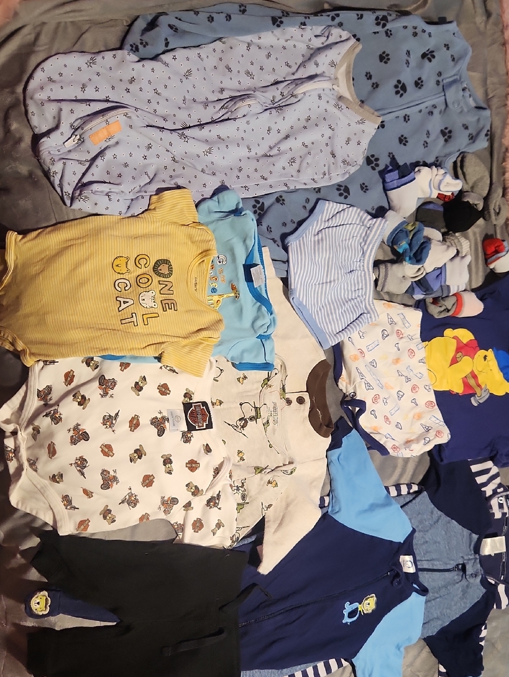 3-6 Month Boy Bundle Blue Sleep Sack & Mixed Onesies Socks